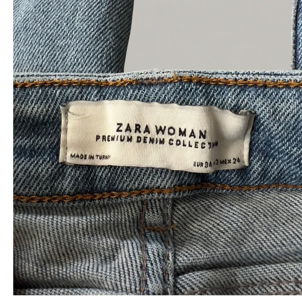 Zara‎ Woman Premium Denim Distressed Raw Hem Jeans Womens 2 Cropped
